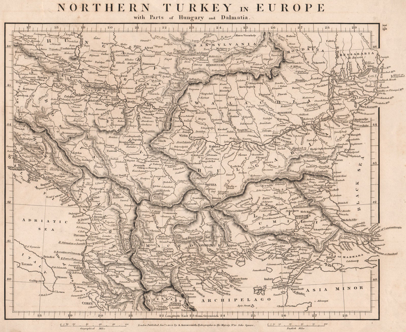 BALKANS.Northern Turkey In Europe.Rumilia Wallachia Dalmatia.ARROWSMITH 1828 map